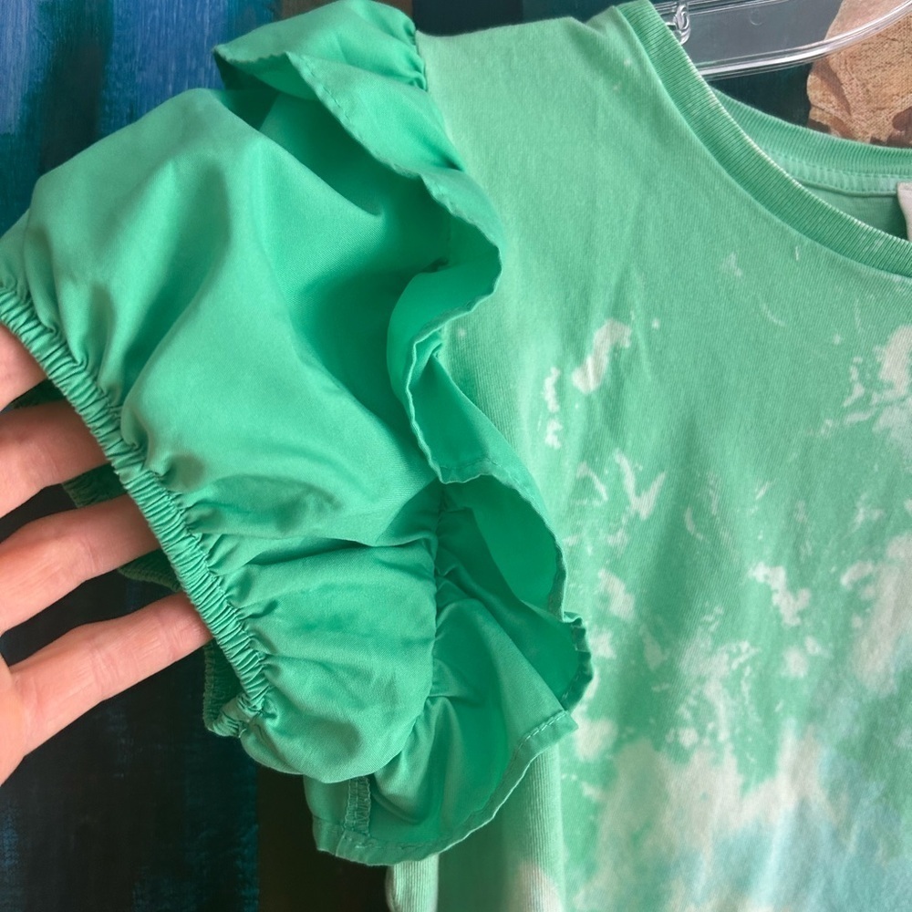 Industry Y2K Fairy Grunge Boho Tie Dye Cropped Top Frilly Sleeve - Picture 15 of 16